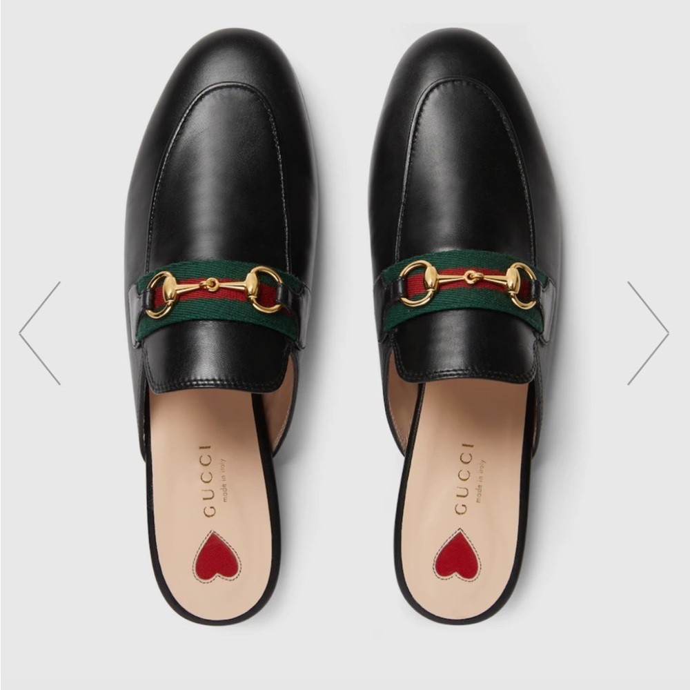 Gucci Black Leather Horsebit Mules with Green and Red Web - Picture 1 of 4